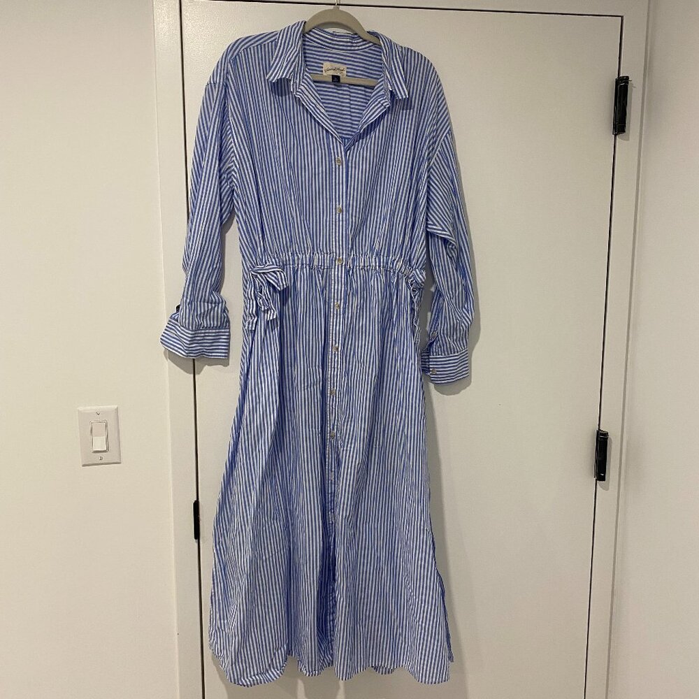 Universal Thread Cinch Waist Maxi Shirtdress - XL - Blue and White Stripe
